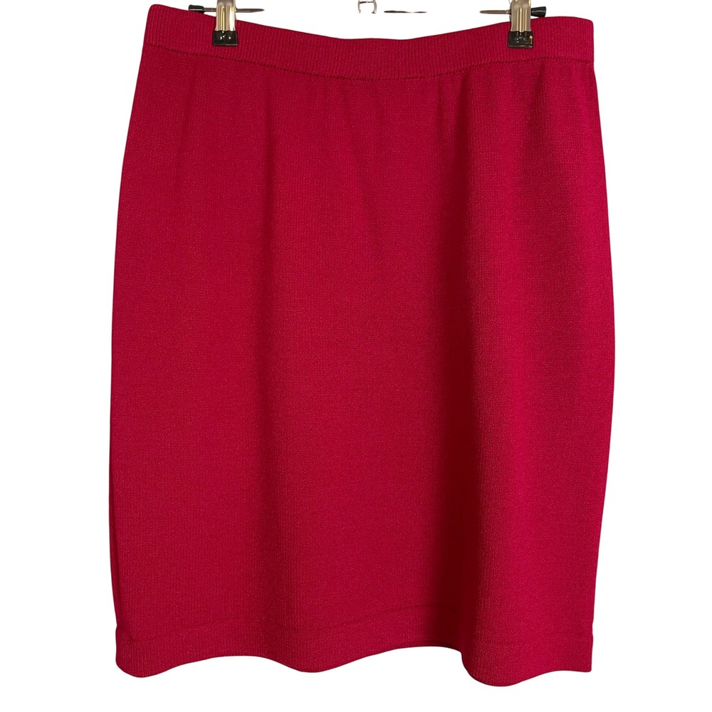 St John Collection Marie Gray Pencil Skirt Red Santana Knit Elastic‎ Waist Sz 14